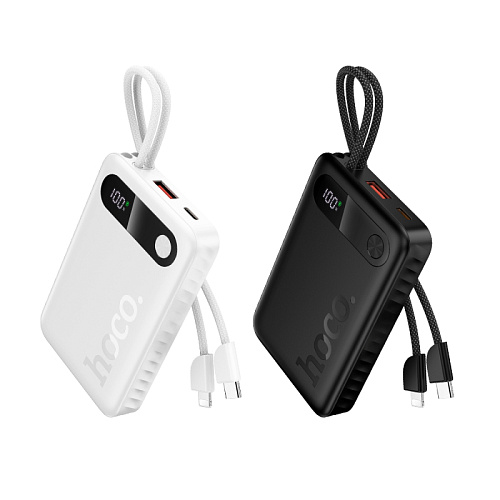 Универсальный Доп. Аккумулятор 10000mAh, J171, HOCO, выход: 1 USB (22.5), 1 PD (20W), с двумя кабелями, черный