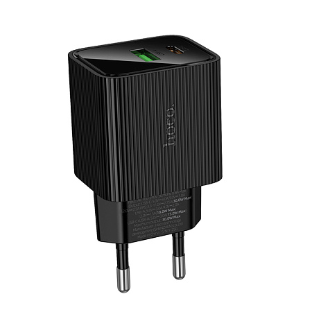 Сетевое зарядное устройство, 1 PD 30W + 1 USB 3.0 QC (CS84A), HOCO, с дисплеем, черный