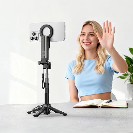 Селфи K27 Pro, HOCO, беспроводной трипод с пультом и магнитной фокусировкой, для телефонов 4.5-7.0 дюймов, черный