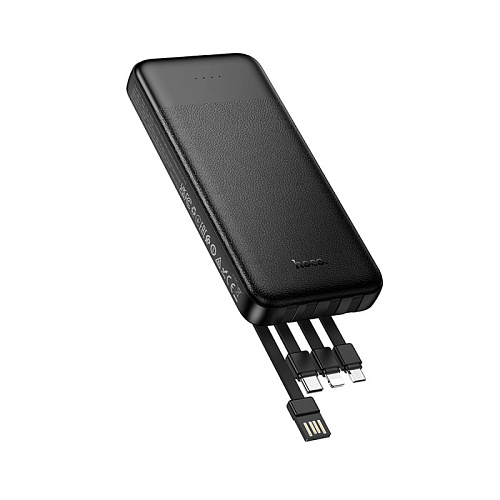 Универсальный Доп. Аккумулятор 10000mAh, J163, HOCO, выход: 2 USB, 1 PD (20W), кабель: Type-C, Lightning, Micro, черный