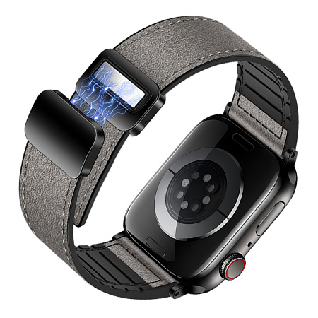 Ремешок на руку для Apple Watch 42/44/45/49 мм, HOCO, WA34, воловья кожа, двойная магнитная застежка, черный