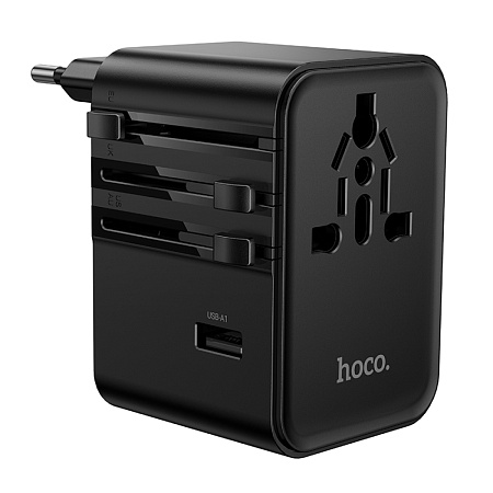 Переходник на розетку (все виды), 3 PD+2 USB, AC32, HOCO, черный