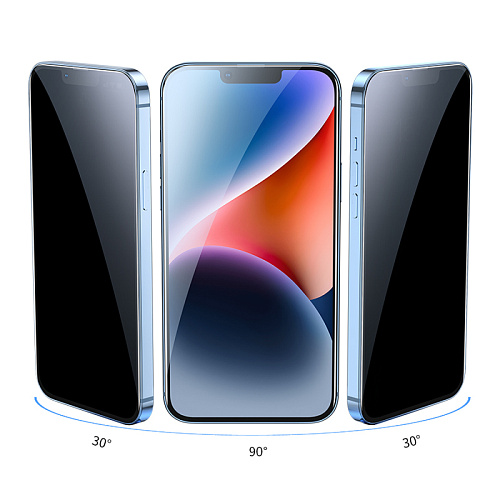 Защитное стекло на iPhone 13 (6.1)/13 Pro/14/16e, A12 Pro, HOCO, Privacy Nano 3D, черное