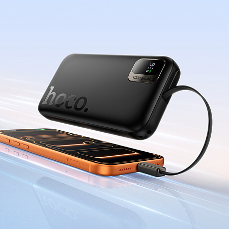 Универсальный Доп. Аккумулятор 10000mAh, Q51, HOCO, выход 1 PD (20W), кабель-рулетка Type-C, черный