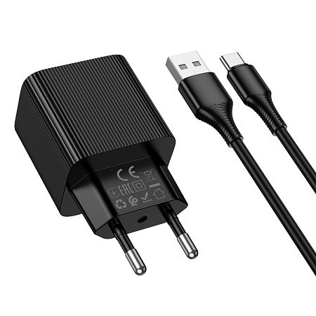 Сетевое зарядное устройство, 1 USB 3.0 QC (CS81A), HOCO, Type-C, с дисплеем, черный