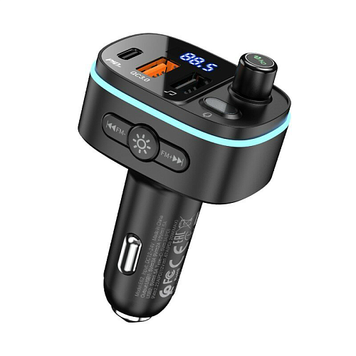 Bluetooth FM модулятор, E62, HOCO, 1 PD 20W+1 QC3.0+1 USB, черный