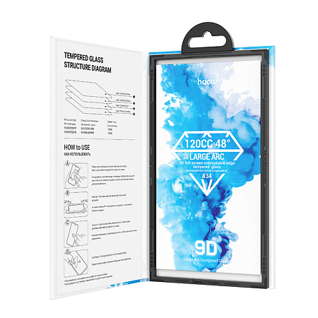 Защитное стекло для iPhone 14 Pro Max, A34, HOCO, 9D large arc dustproof glass, черное