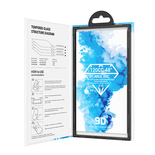 Защитное стекло для iPhone 14 Pro Max, A34, HOCO, 9D large arc dustproof glass, черное