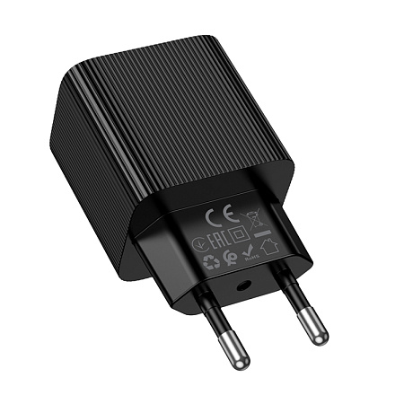 Сетевое зарядное устройство, 1 PD 30W + 1 USB 3.0 QC (CS84A), HOCO, с дисплеем, черный