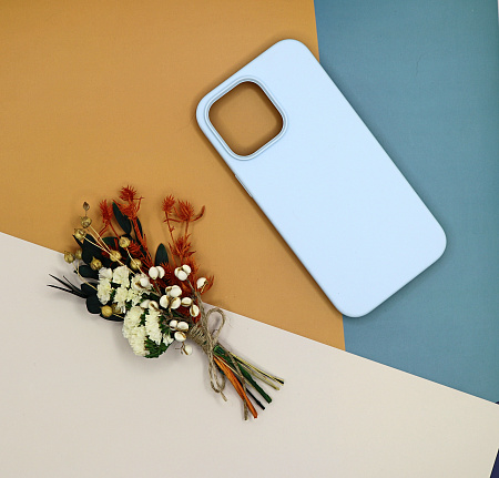 Чехол-накладка для iPhone 14 Pro Max, Silicon Case, без лого, небесно-голубой