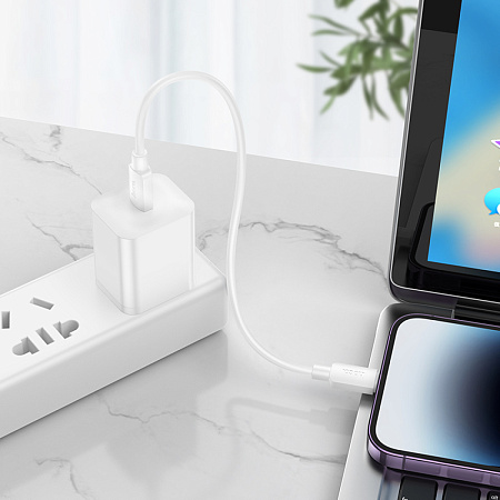 Кабель Lightning to Type-C (PD), HOCO, X96, 0.25M, силиконовый, белый