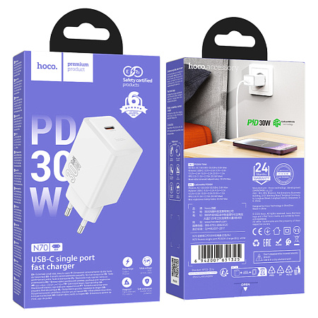 Сетевое зарядное устройство, 1 PD 30W  (N70), HOCO, цвет белый