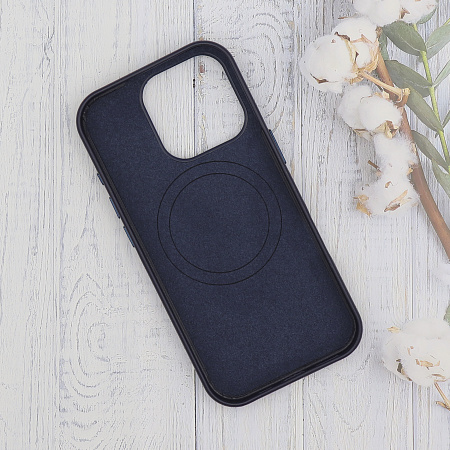 Чехол-накладка для iPhone 16 Pro Max, экокожа, магнитный (MagSafe), без лого, X-CASE, синий