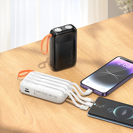 Универсальный Доп. Аккумулятор 10000mAh, J151, HOCO, выход 4 кабеля: Micro, Type-C, Lightning, USB, черный