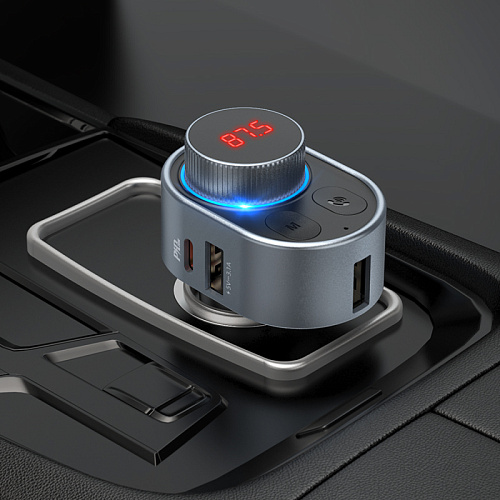 Bluetooth FM модулятор, E72, HOCO, 1 PD 30W+1 USB 3.1A+1 USB 5V/0,5A (для USB накопителя), серый