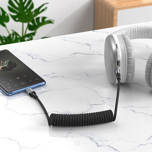 AUX Audio кабель 3,5 мм на Type-C, UPA33B, HOCO, витой, длина 1,5 метр, черный