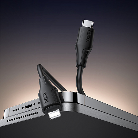 Кабель Lightning to Type-C (PD), HOCO, X124, 1м, силиконовый, 27W, черный