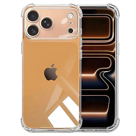 Чехол силиконовый для iPhone 17 Pro Max, усиленные края, с защитой камеры, X-CASE, прозрачный