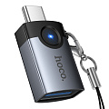 Переходник OTG Type-C, Type-C (папа) на USB 3.0 (мама), UA46C, HOCO, серый
