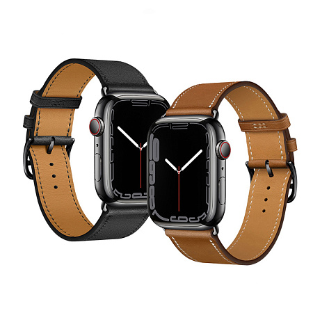 Ремешок на руку для Apple Watch 44/45/46/49 мм, HOCO, WA17, коровья кожа, черный