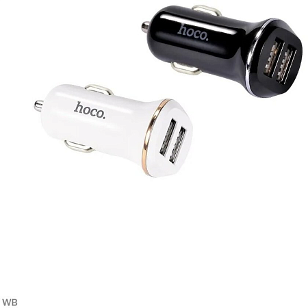 Автомобильное зарядное устройство, 2 USB 2.1A (Z1), usb cable lightning, HOCO, белый