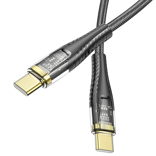 Кабель Type-C на Type-C, HOCO, U121, 60W, 1.2м, прозрачный черный