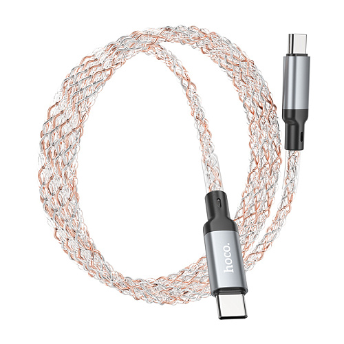 Кабель Type-C на Type-C, HOCO, U112, 60W, 1м, светящийся, серый