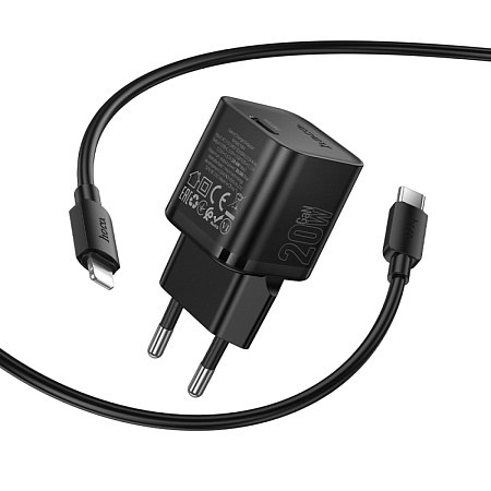 Сетевое зарядное устройство, 1 PD 20W  (N64), HOCO, Type-C to Lightning, черный