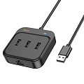 USB Хаб (HB35) с 1 USB на 3 USB 2.0+RJ45, HOCO, L=1.2M, черный