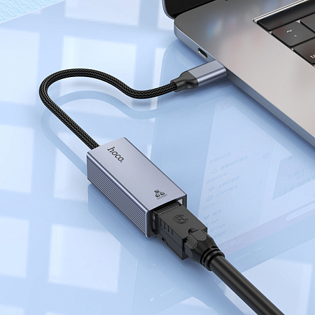 Type-C интернет адаптер , сетевой стандарт: 10/100/1000Mbps, UA37, HOCO, серый