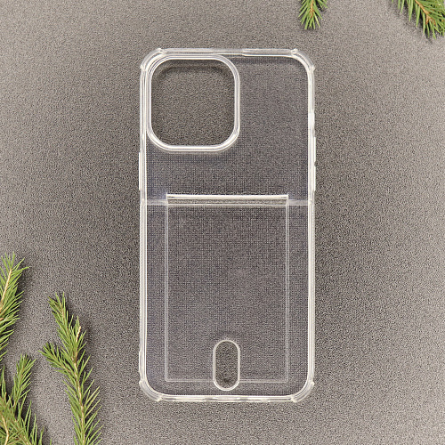 Чехол силиконовый для iPhone 15 Pro (6.1), с карманом для карты, X-CASE, прозрачный