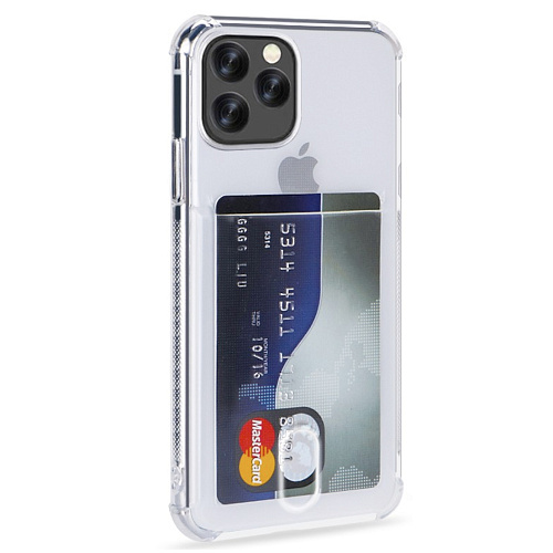 Чехол силиконовый для iPhone 14 Pro (6.1), с карманом для карты, X-CASE, прозрачный