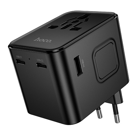 Переходник на розетку (все виды), 2 PD+2 USB, AC30, HOCO, черный