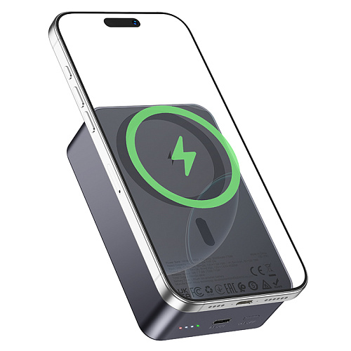 Универсальный Доп. Аккумулятор 20000mAh, J160B, HOCO, 1 PD 20W, беспроводная зарядка (MagSafe), серый