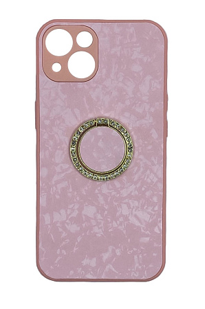 Чехол силиконовый для iPhone 13 (6.1), с подставкой кольцом на палец со стразами, X-CASE, розовый