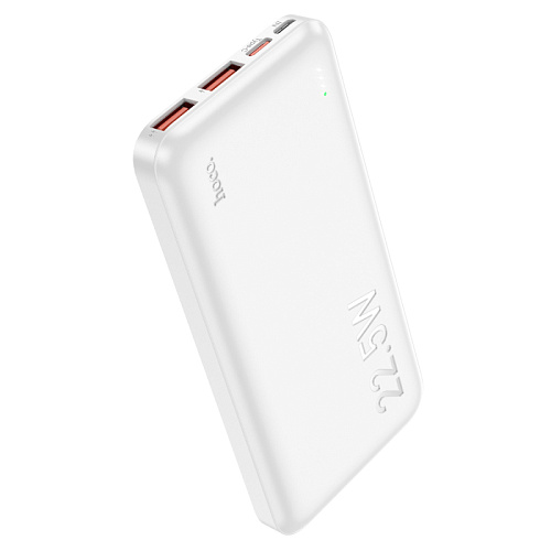Универсальный Доп. Аккумулятор 10000mAh, J101, HOCO, выход: 2 USB (22.5W)+1 PD (20W), белый