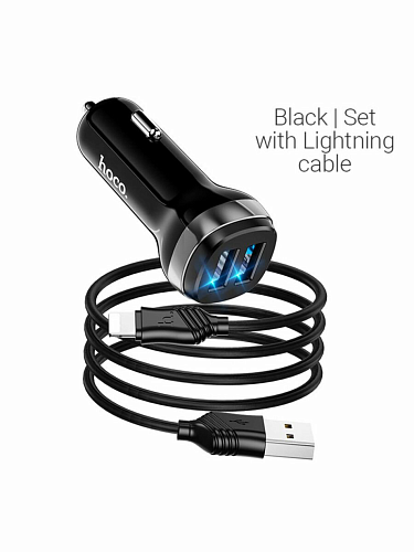 Автомобильное зарядное устройство, 2 USB 2.4A (Z40), usb cable micro, HOCO, черный