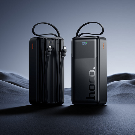 Универсальный Доп. Аккумулятор 30000mAh, J156B, HOCO, выход: 1 USB, 1 PD (20W), кабель: Type-C, Lightning, Micro, черный