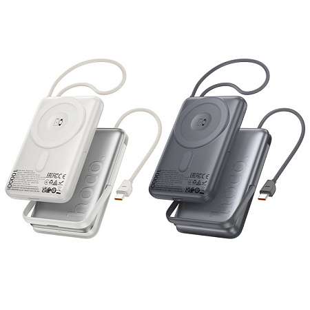 Универсальный Доп. Аккумулятор 10000mAh, Q43, HOCO, 1 PD/Type-C 20W, беспроводная зарядка (MagSafe), с подставкой, серый