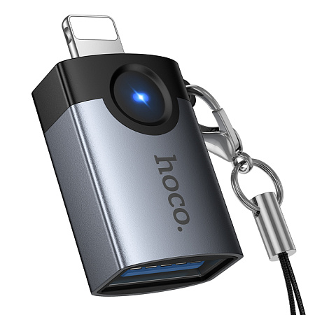Переходник OTG Lightning, Lightning (папа) на USB (мама), UA46, HOCO, серый