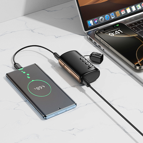 Универсальный Доп. Аккумулятор 10000mAh, Q50, HOCO, выход 1 PD (20W), кабель: Type-C, Lightning, черный