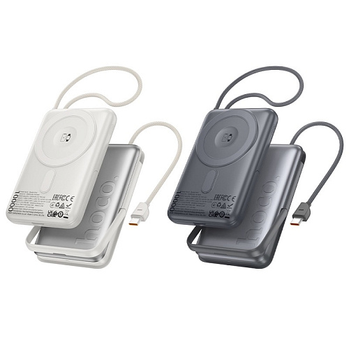 Универсальный Доп. Аккумулятор 10000mAh, Q43, HOCO, 1 PD/Type-C 20W, беспроводная зарядка (MagSafe), с подставкой, серый