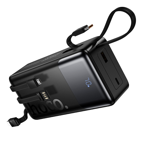 Универсальный Доп. Аккумулятор 30000mAh, J156B, HOCO, выход: 1 USB, 1 PD (20W), кабель: Type-C, Lightning, Micro, черный