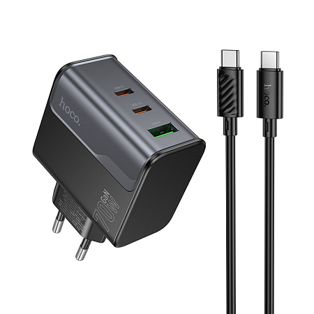 Сетевое зарядное устройство, 2 PD 70W + 1 USB 3.0 QC (CS75A), HOCO, Type-C to Type-C, черный