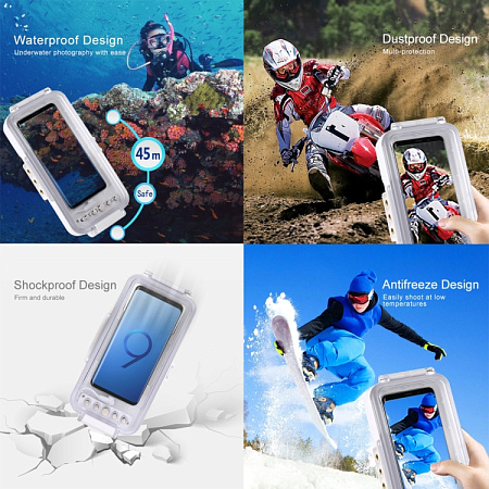 Чехол для дайвинга для IPhone 16, 16E, 16 Pro, 15, 15 Pro и Android с разъемом Type-C, 45 м погружение, PULUZ