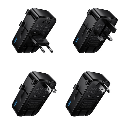 Переходник на розетку (все виды), 2 PD+1 USB, AC35, HOCO, черный