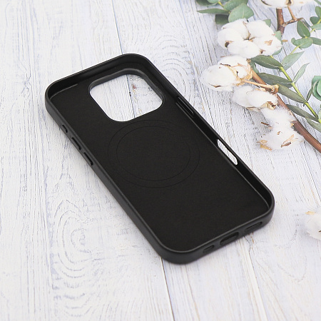 Чехол-накладка для iPhone 16 Pro Max, экокожа, магнитный (MagSafe), без лого, X-CASE, черный