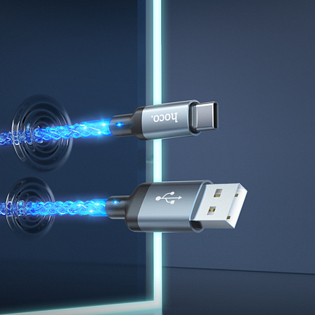 USB Кабель Type-C, HOCO, U112, 1м, светящийся, серый