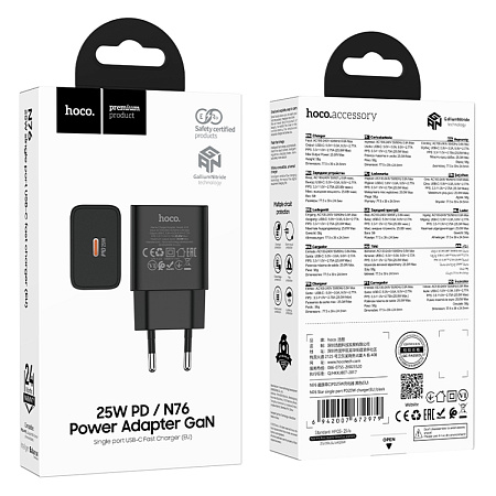Сетевое зарядное устройство, 1 PD 25W (N76), HOCO, цвет черный