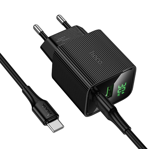 Сетевое зарядное устройство, 1 PD 30W + 1 USB 3.0 QC (CS84A), HOCO, Type-C to Type-C, с дисплеем, черный